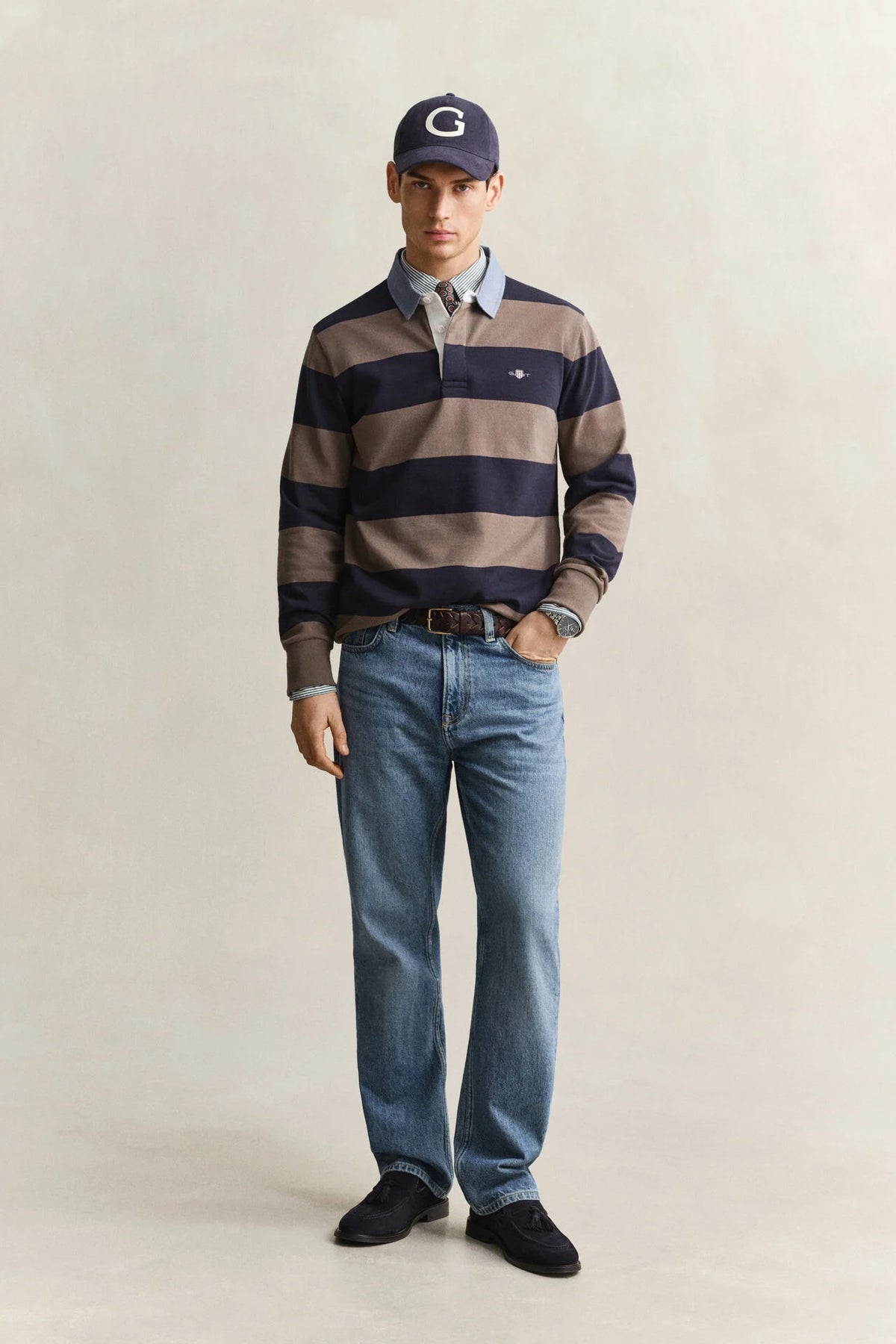 GANT Classic Heavy Rugger Long Sleeve Polo - Taupe