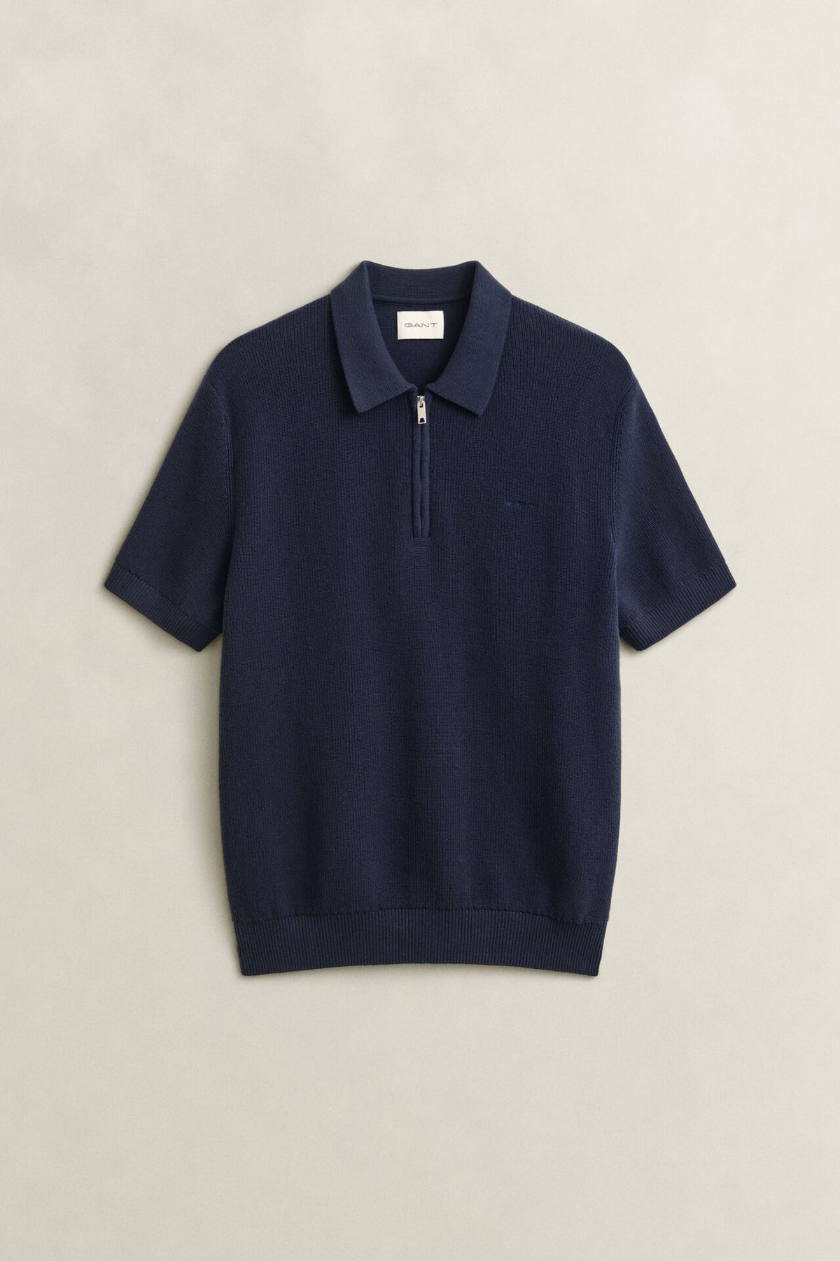 GANT Ribbed Cotton Polo Short Sleeve Sweater - Navy