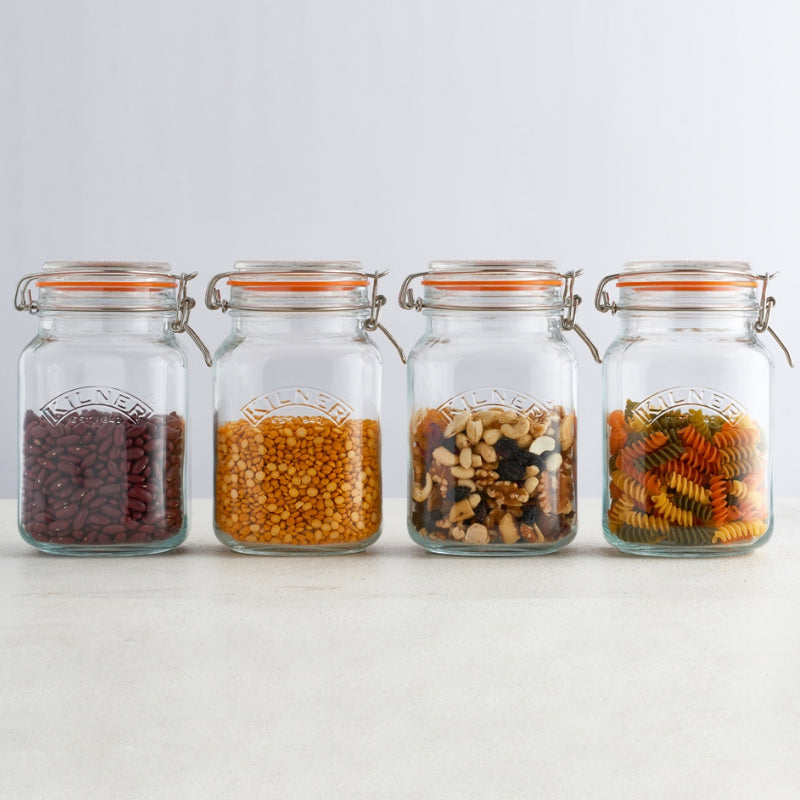 KILNER Glass Clip Top Square Jar 1.5 Litre