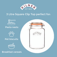 KILNER Glass Clip Top Square Jar 3 Litre
