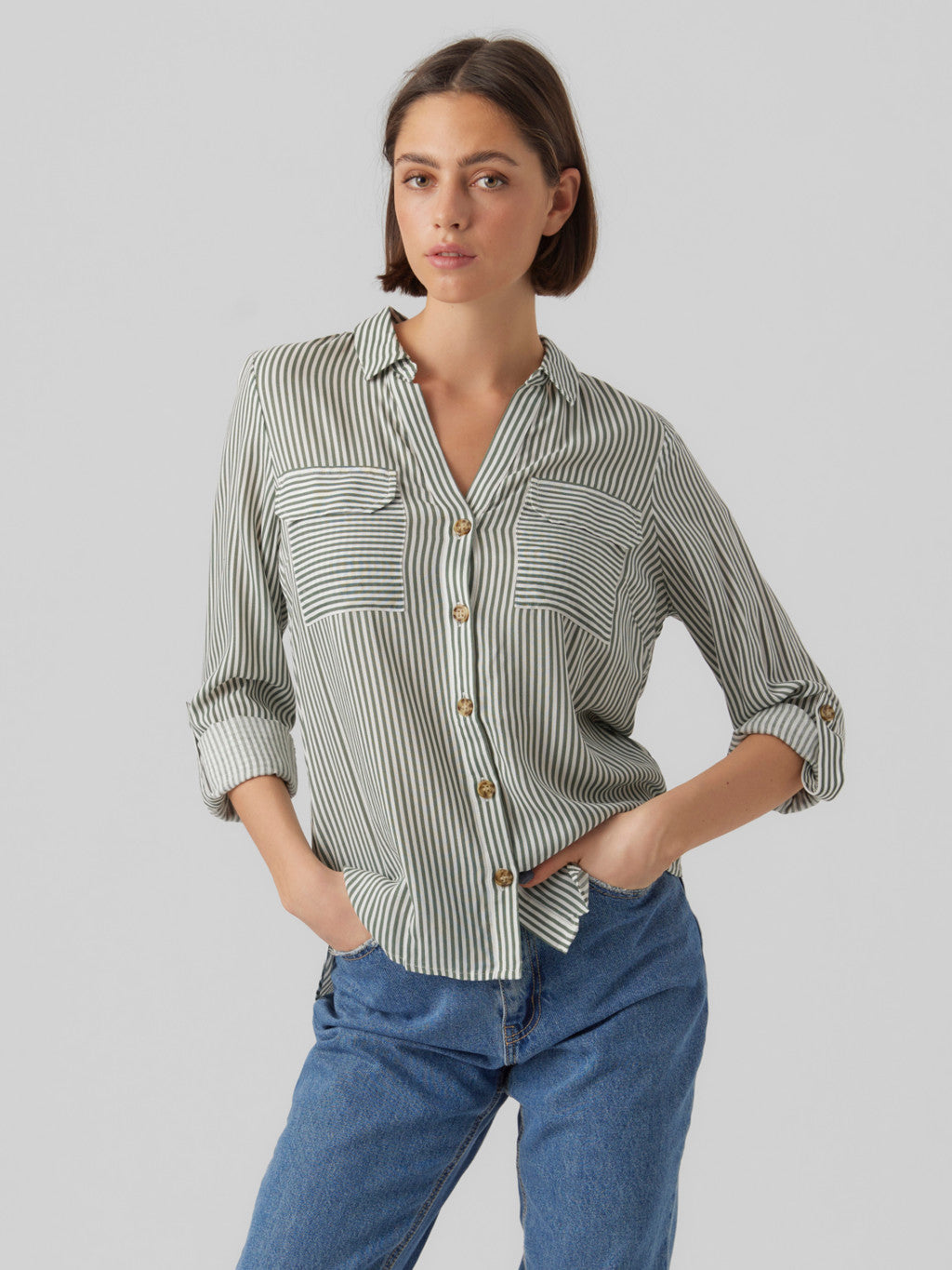 VERO MODA Bumpy Regular Fit Striped Shirt - Green