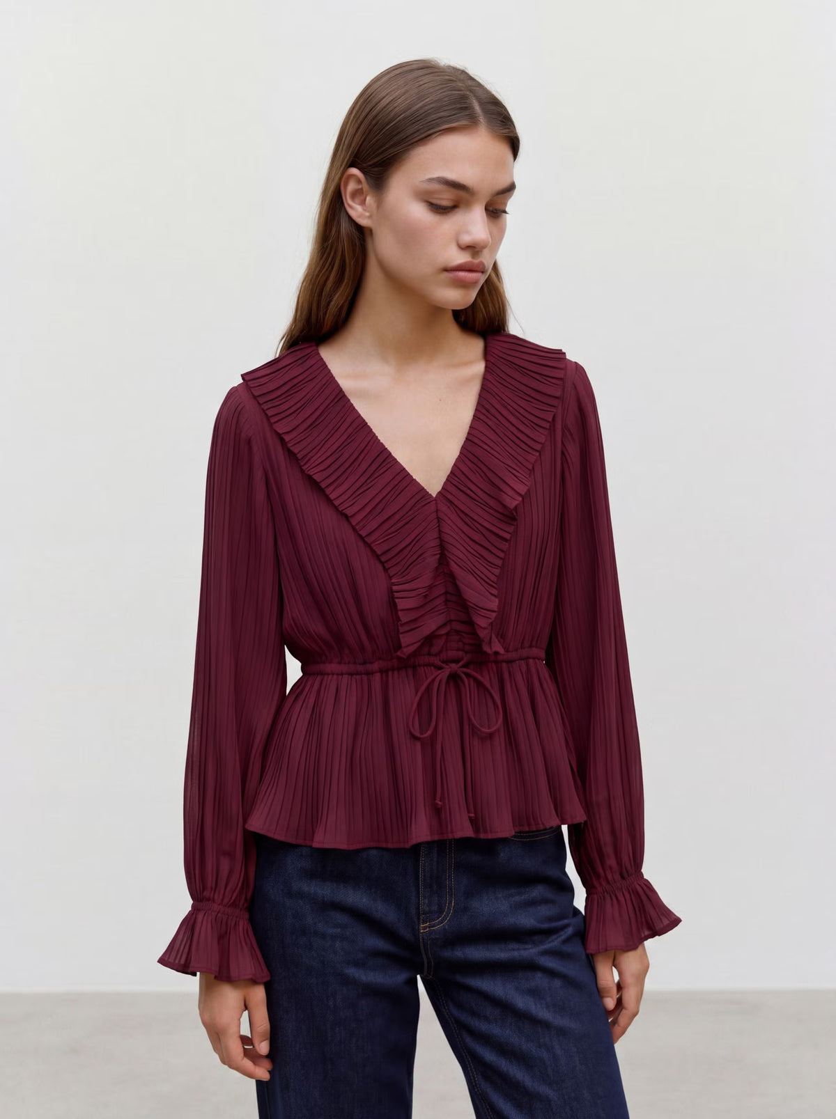 VERO MODA Dora Frill Pleat Blouse - Wine