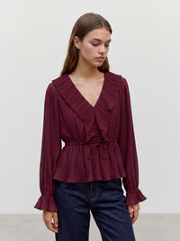 VERO MODA Dora Frill Pleat Blouse - Wine