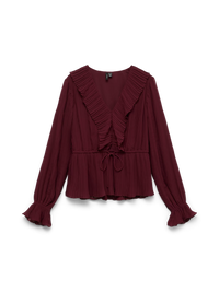 VERO MODA Dora Frill Pleat Blouse - Wine