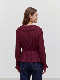 VERO MODA Dora Frill Pleat Blouse - Wine