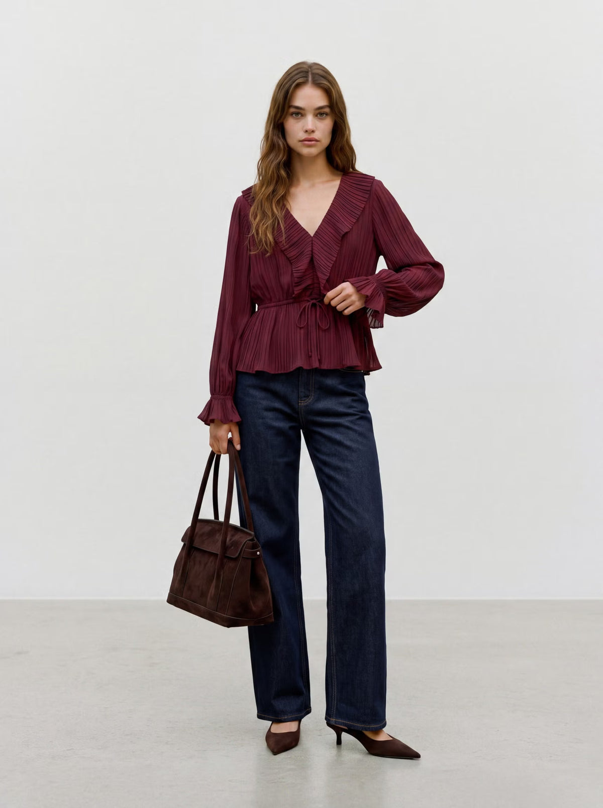 VERO MODA Dora Frill Pleat Blouse - Wine