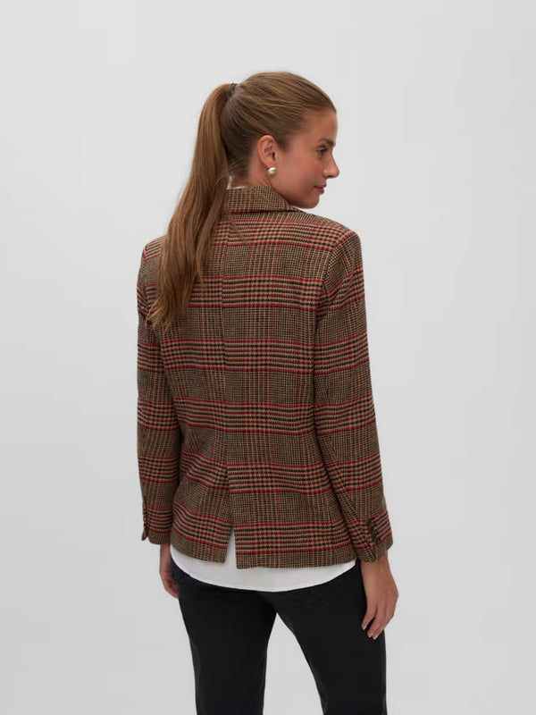 VERO MODA Long Sleeve Check Blazer - Brown