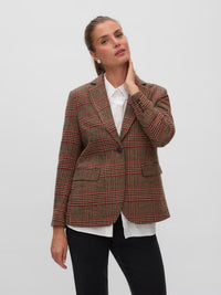 VERO MODA Long Sleeve Check Blazer - Brown