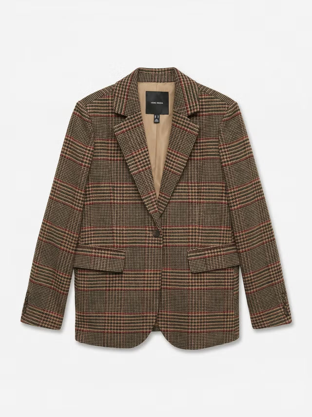 VERO MODA Long Sleeve Check Blazer - Brown