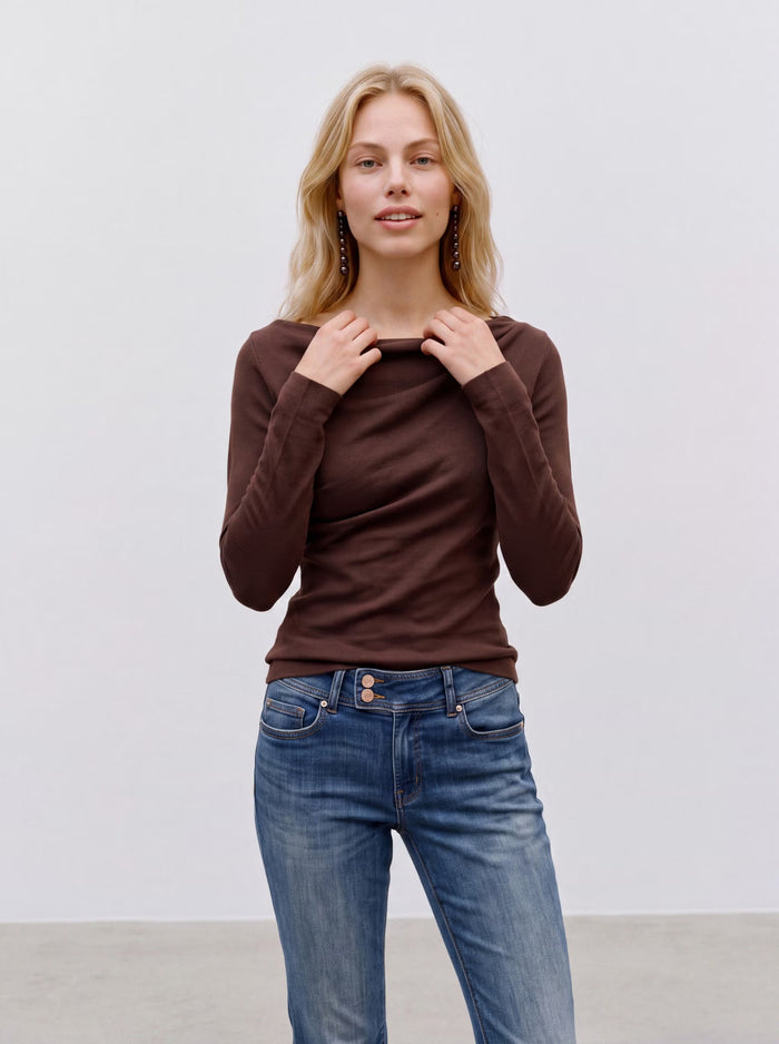 VERO MODA Sofine Fine Knit Boat Neck Jumper - Chocolate