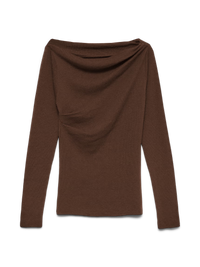 VERO MODA Sofine Fine Knit Boat Neck Jumper - Chocolate