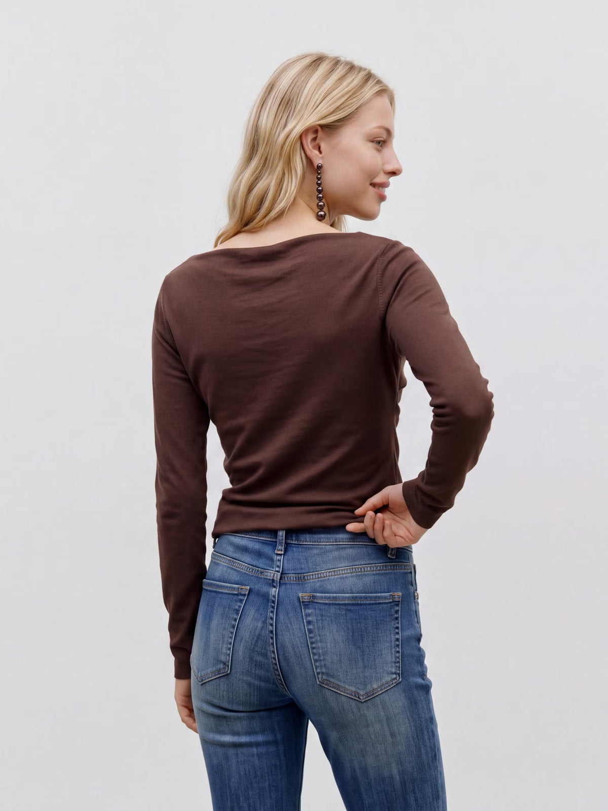VERO MODA Sofine Fine Knit Boat Neck Jumper - Chocolate