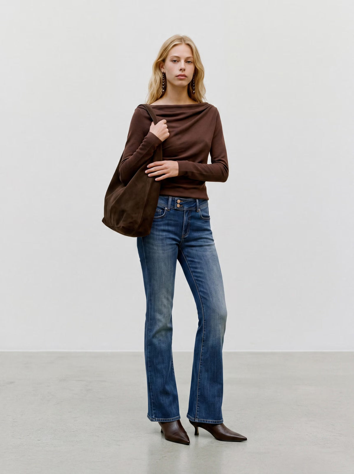 VERO MODA Sofine Fine Knit Boat Neck Jumper - Chocolate