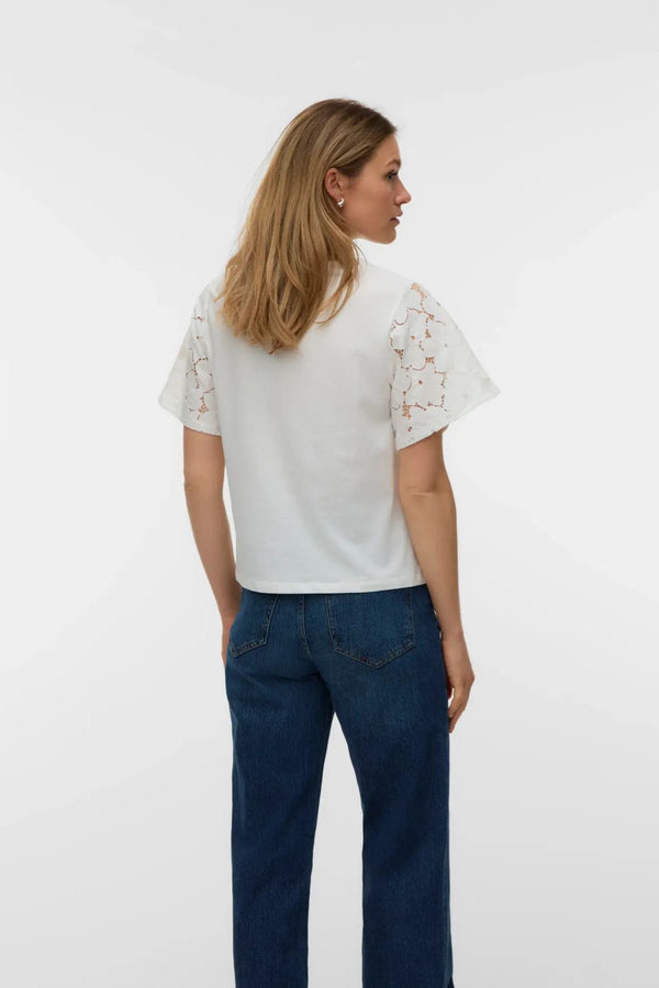 VERO MODA Villa Short Sleeve V-Neck Top - White