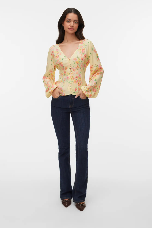 VERO MODA Vilma Holy Floral Shirt - Yellow Print