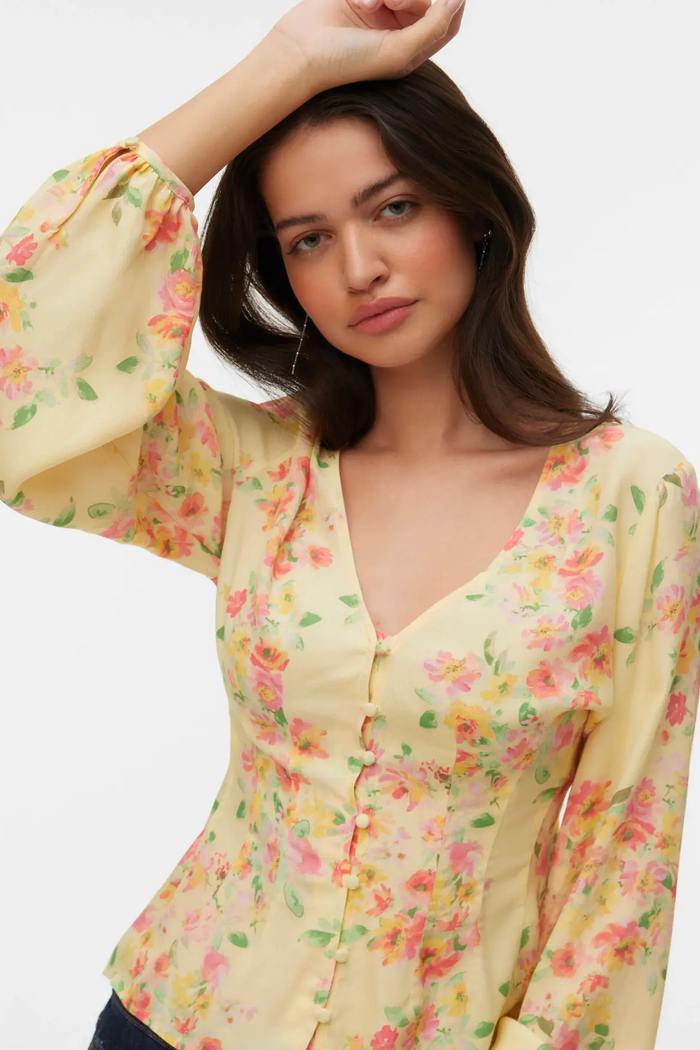 VERO MODA Vilma Holy Floral Shirt - Yellow Print