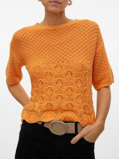 VERO MODA : O-Neck Short Pullover - Orange