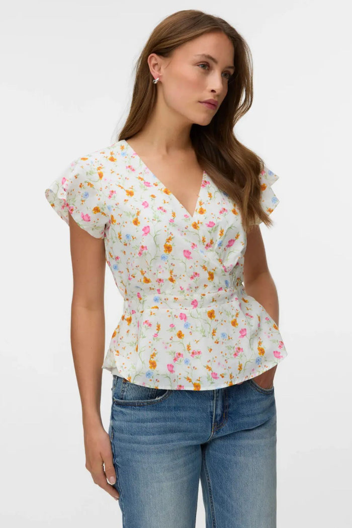 VERO MODA Siv Ivana Ruffle Sleeve Wrap Top - Print