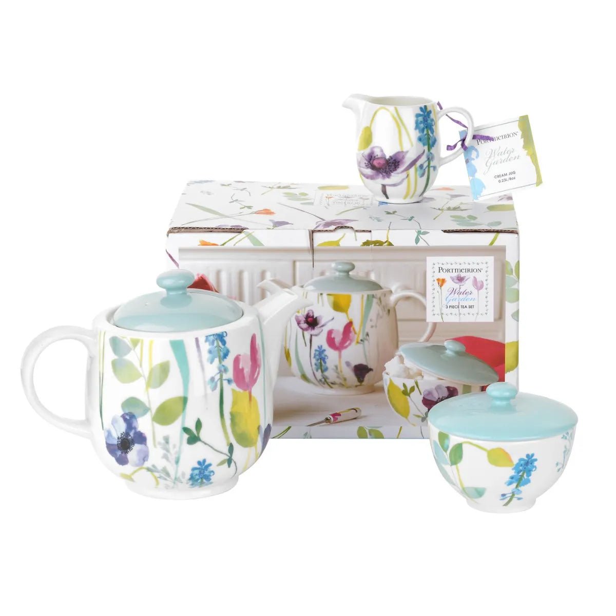 PORTMEIRION Water Garden 3 Piece Teapot Set in a Gift Box