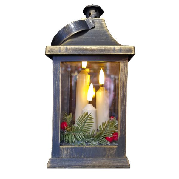 WGP Black Christmas Lantern with LED Candles 27cm