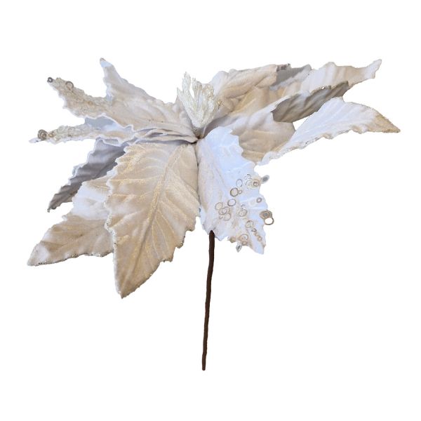 WGP White Sequin Poinsettia Christmas Pick 40cm