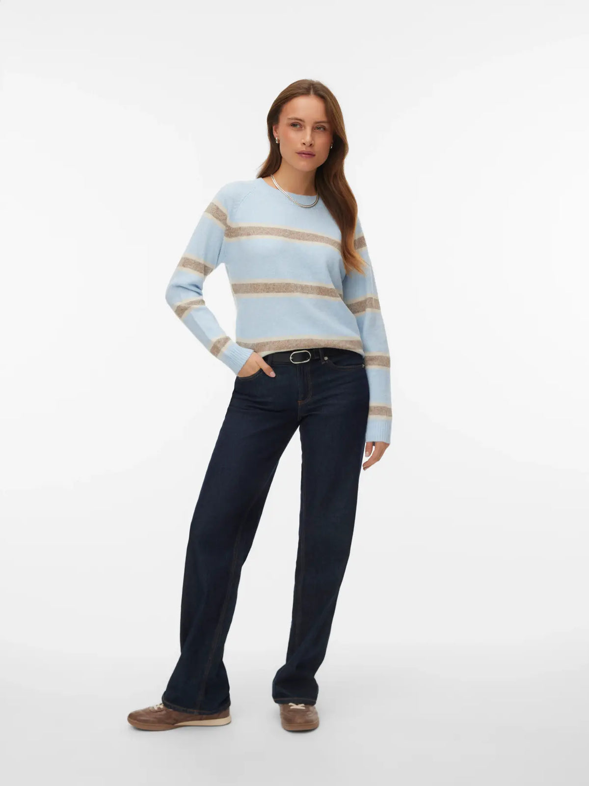 VERO MODA Doffy Round Neck Knitted Pullover - Blue Stripe