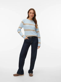 VERO MODA Doffy Round Neck Knitted Pullover - Blue Stripe