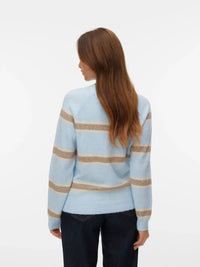 VERO MODA Doffy Round Neck Knitted Pullover - Blue Stripe