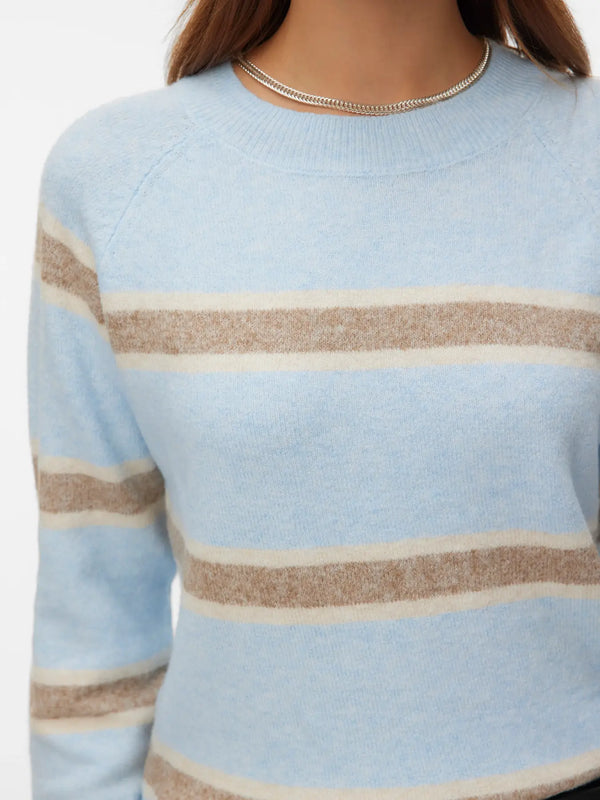 VERO MODA Doffy Round Neck Knitted Pullover - Blue Stripe