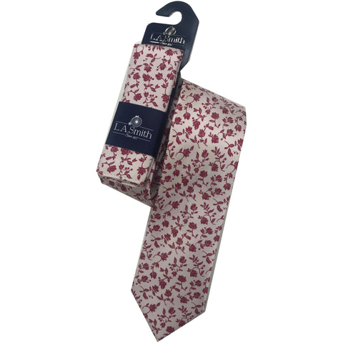 L.A. SMITH :  Poly Floral Mid Pink Deco  Tie & Handkerchief Set
