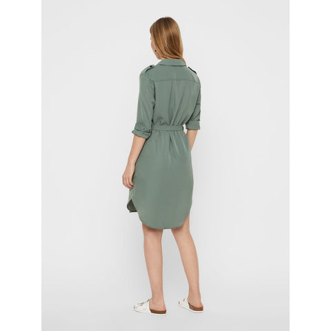 VERO MODA : Selina Long Sleeve Short Shirt Dress Green