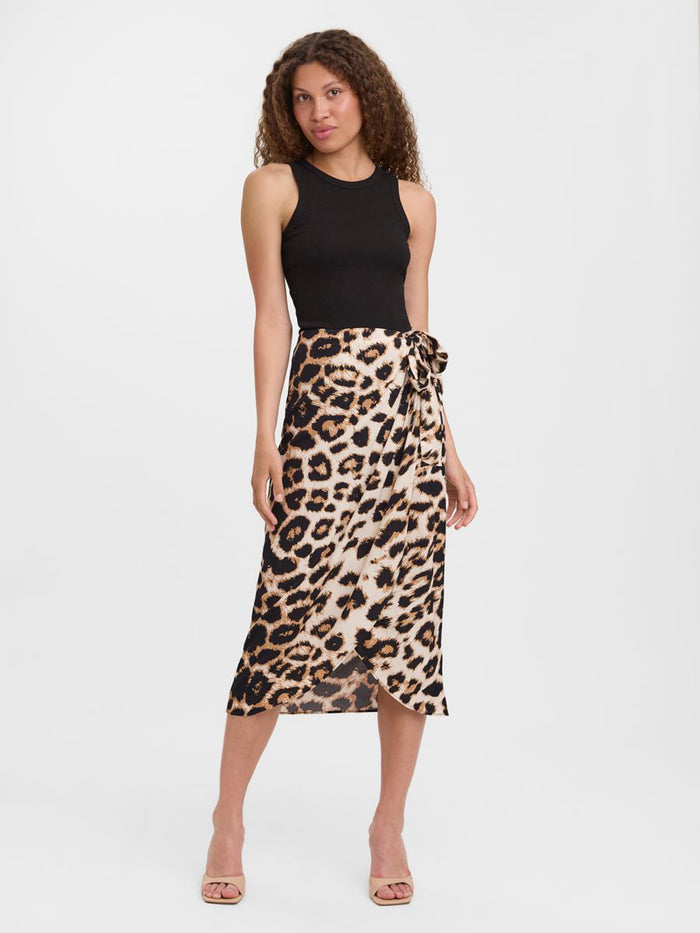 VERO MODA Animal Print High Waist Calf Skirt