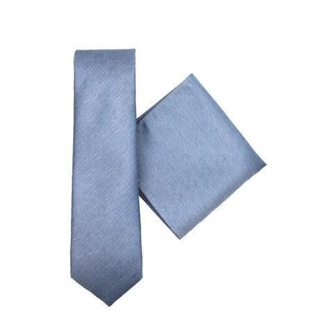 L.A. SMITH :Poly  Plain blue Tie & Handkerchief Set