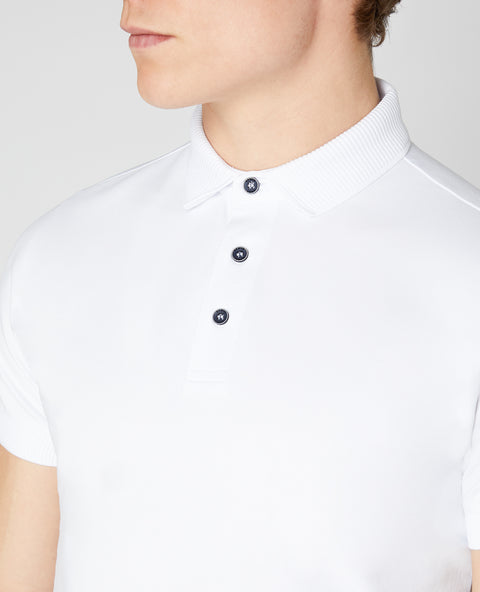 REMUS UOMO : White Short Sleeve 3 Button Polo Shirt