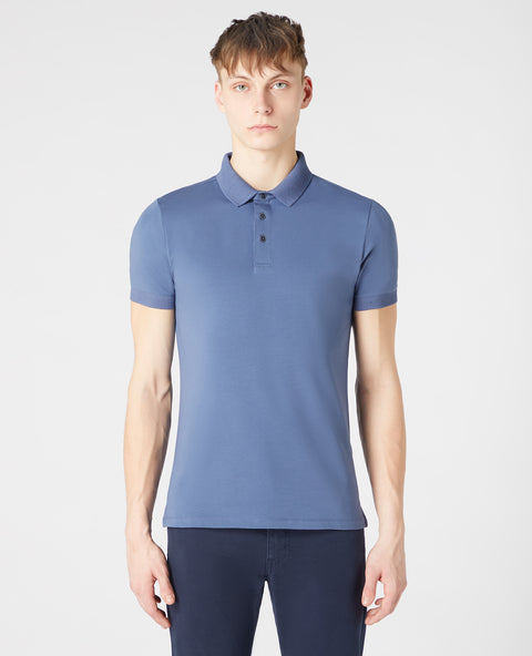 REMUS UOMO : Blue Short Sleeve 3 Button Polo Shirt