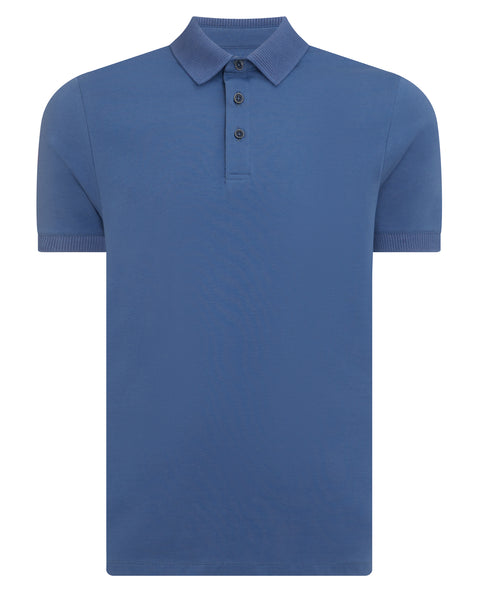 REMUS UOMO : Blue Short Sleeve 3 Button Polo Shirt