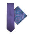 L.A. SMITH : Paisley Purple Poly  Tie & Handkerchief Set