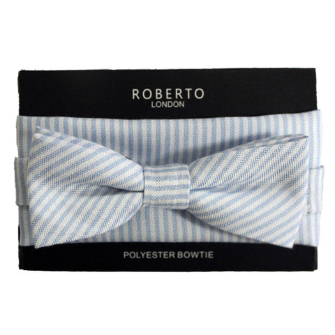 ROBERTO LONDON : Blue & White Stripe Bow Tie Set