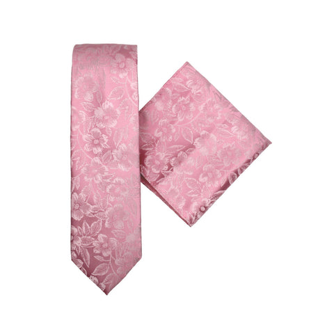 L.A. SMITH :  Poly Floral Pink Deco  Tie & Handkerchief Set
