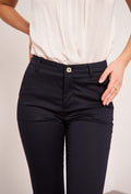 COPE CLOTHING : Mid Waist Cigarette Pants - Navy
